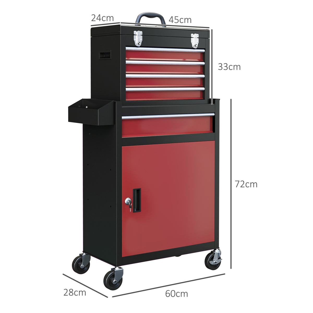 HOMCOM 5 Drawer Rolling Tool Cabinet with Top Tool Chest Combo – Steel Garage & Workshop Storage