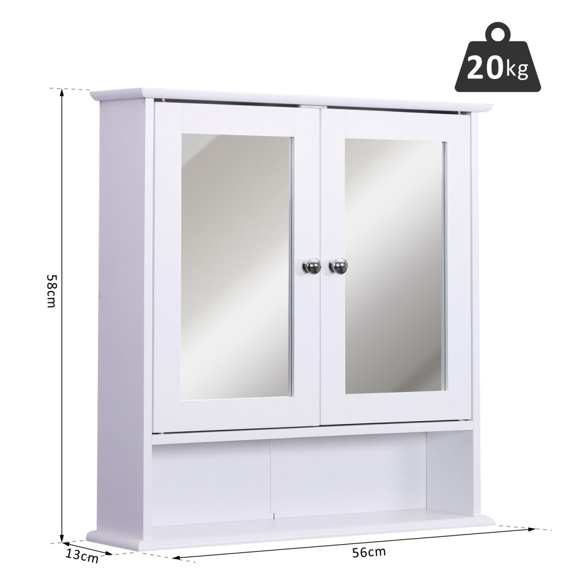 kleankin Wall-Mounted Bathroom Mirror Cabinet with 2 Mirrored Doors and Adjustable Shelf – White MDF
