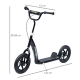 HOMCOM Push Scooter with 12" EVA Tyres, Adjustable Height & Rear Brake – Stunt Kick Scooter for Kids, Black