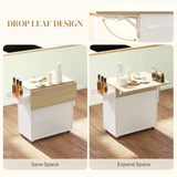 HOMCOM Kitchen Island with Drop Leaf, Drawer & Cabinet – Rolling Storage Trolley with Spice Rack, White
