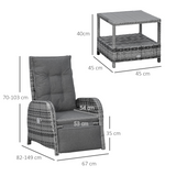 Close-up of the two-tier table on the Outsunny rattan chaise lounge set