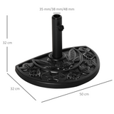 Outsunny Half Round Parasol Base with Flower Engraving – 10kg Weighted Umbrella Stand for Balcony, Black