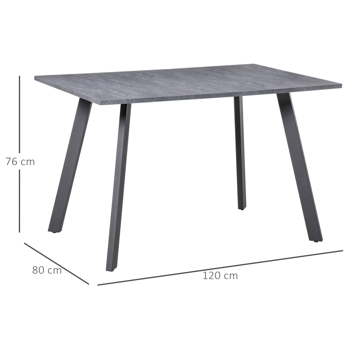 Modern Rectangular Dining Table with Powder-Coated Metal Legs & Adjustable Feet – Seats Four, Dark Grey