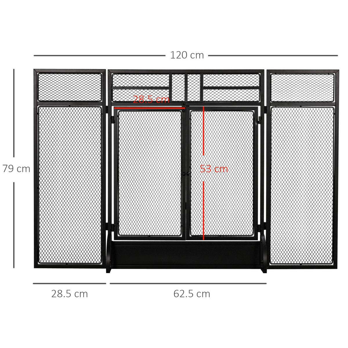 HOMCOM 3-Panel Folding Fireplace Screen with Spark Guard and Metal Mesh Fireguard – Double Access Door, Black
