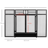 HOMCOM 3-Panel Folding Fireplace Screen with Spark Guard and Metal Mesh Fireguard – Double Access Door, Black