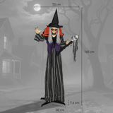 Outsunny Voice Activated Halloween Animatronic Standing Witch with Skull Staff – 160 cm Life-Size