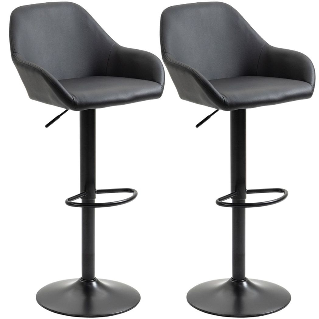 Set of 2 Adjustable Swivel Bar Stools with PU Leather Seat, Gas Lift & Footrest – Kitchen Bar Chairs, Black