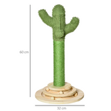 Pawhut Cactus Cat Tree with Sisal Scratching Post, Hanging Ball and Roller Platform – Compact Plush Activity Toy