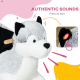 Kids Husky Plush Rocking Horse with Seat Belt & Animal Sounds – Ride-On Toy for 18-36 Months, Grey & Black