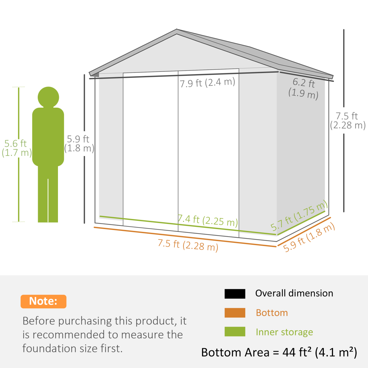 Outsunny 8x6ft Garden Shed with Galvanised Foundation Kit, Vents & Window – Lockable Aluminium Frame Storage, Light Grey