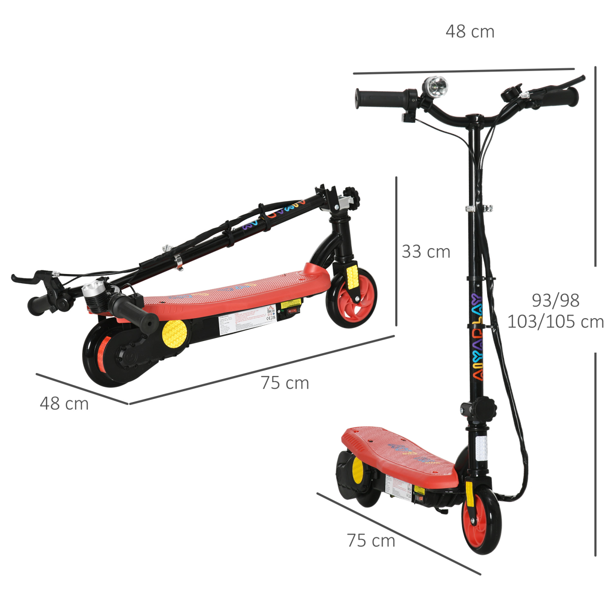 Folding Kids Electric Scooter with LED Headlight, Hand Brake & Adjustable Height – E-Scooter for Ages 7-14, Red