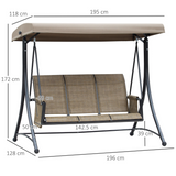 Outsunny 3 Person High Back Garden Swing Chair with Adjustable Canopy & Side Pouches – Outdoor Seat, Brown