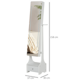 Freestanding LED Mirror Jewellery Armoire with Drawer & Hairdryer Holder – Full Length Mirror