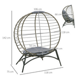 Outsunny Rattan Egg Chair with Cushion, Folding Wicker Basket & Bottle Holder Bag – Garden Patio Lounge Seat