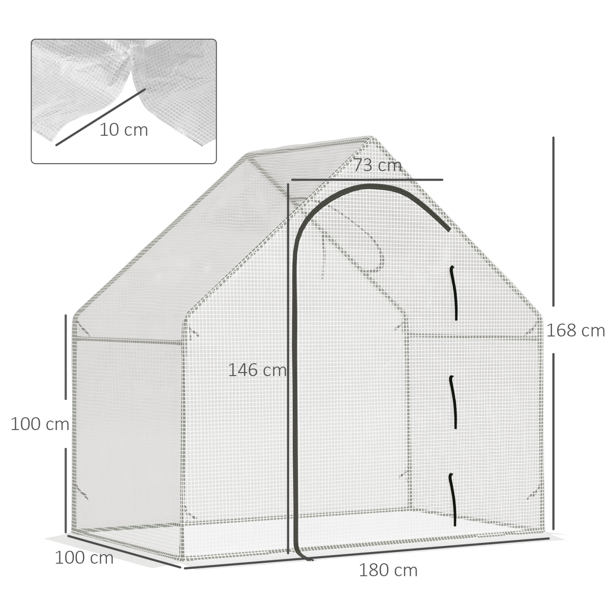 Outsunny Walk-In Greenhouse with Steel Frame, Roll-Up Window & Zipped Door, 180 x 100 x 165cm – White