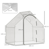 Outsunny Walk-In Greenhouse with Steel Frame, Roll-Up Window & Zipped Door, 180 x 100 x 165cm – White