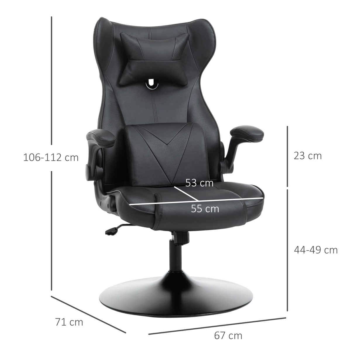 Vinsetto Faux Leather Gaming Chair with Pedestal Base, Adjustable Headrest & Lumbar Support – Black