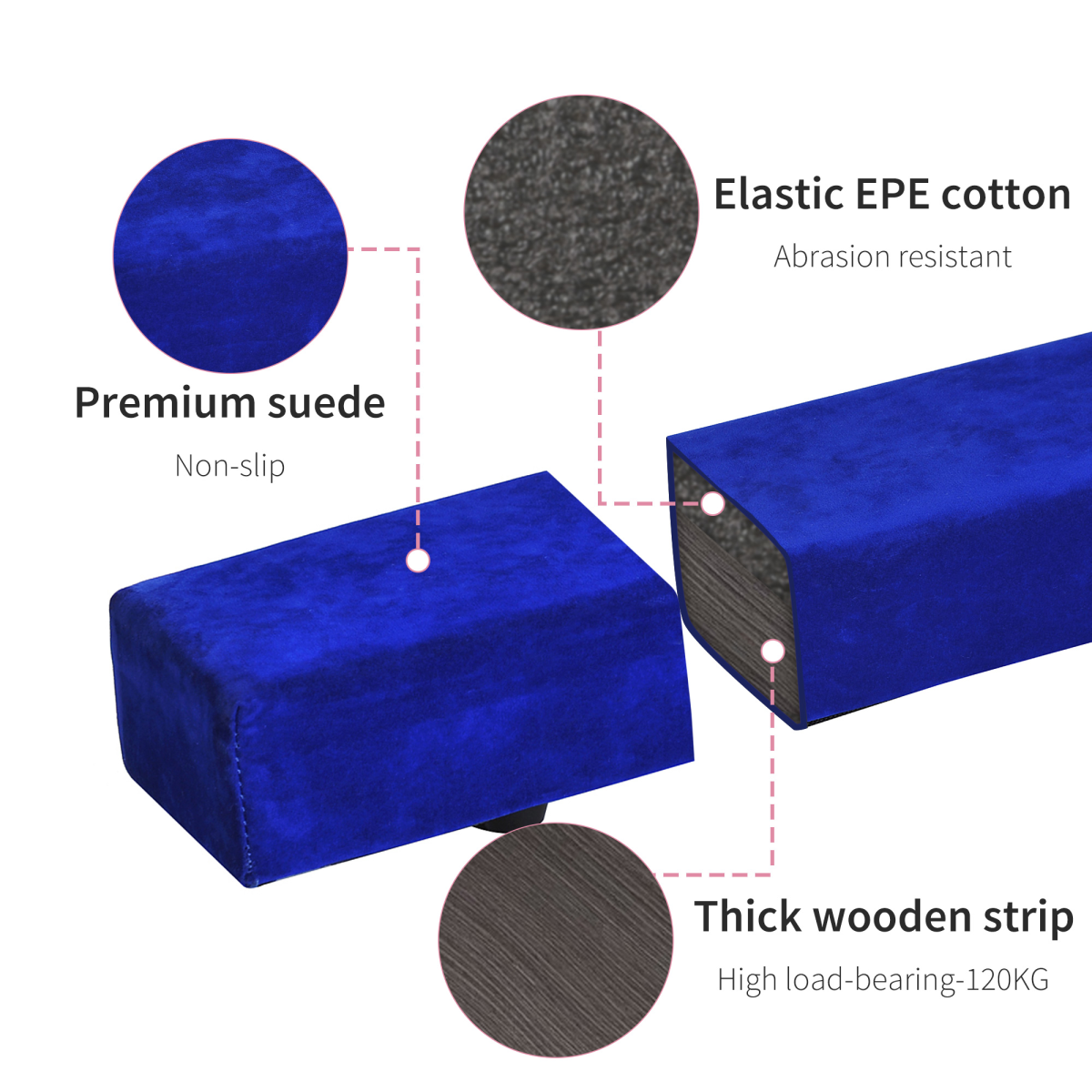 HOMCOM 2.1m Folding Balance Beam with Suede Cover & High-Density Foam – Home Gymnastics Training Beam, Blue