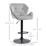 HOMCOM Set of 2 Velvet-Touch Bar Stools with Wing-Shape Seats & Metal Footrest – Kitchen Counter Seating, Grey