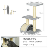PawHut 72cm Multi-Level Cat Tree Climbing Tower with Sisal Scratching Post and Perches – Light Grey