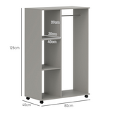 HOMCOM Rolling Open Wardrobe with Hanging Rail & 3 Shelves – Clothes Storage on Wheels, Grey
