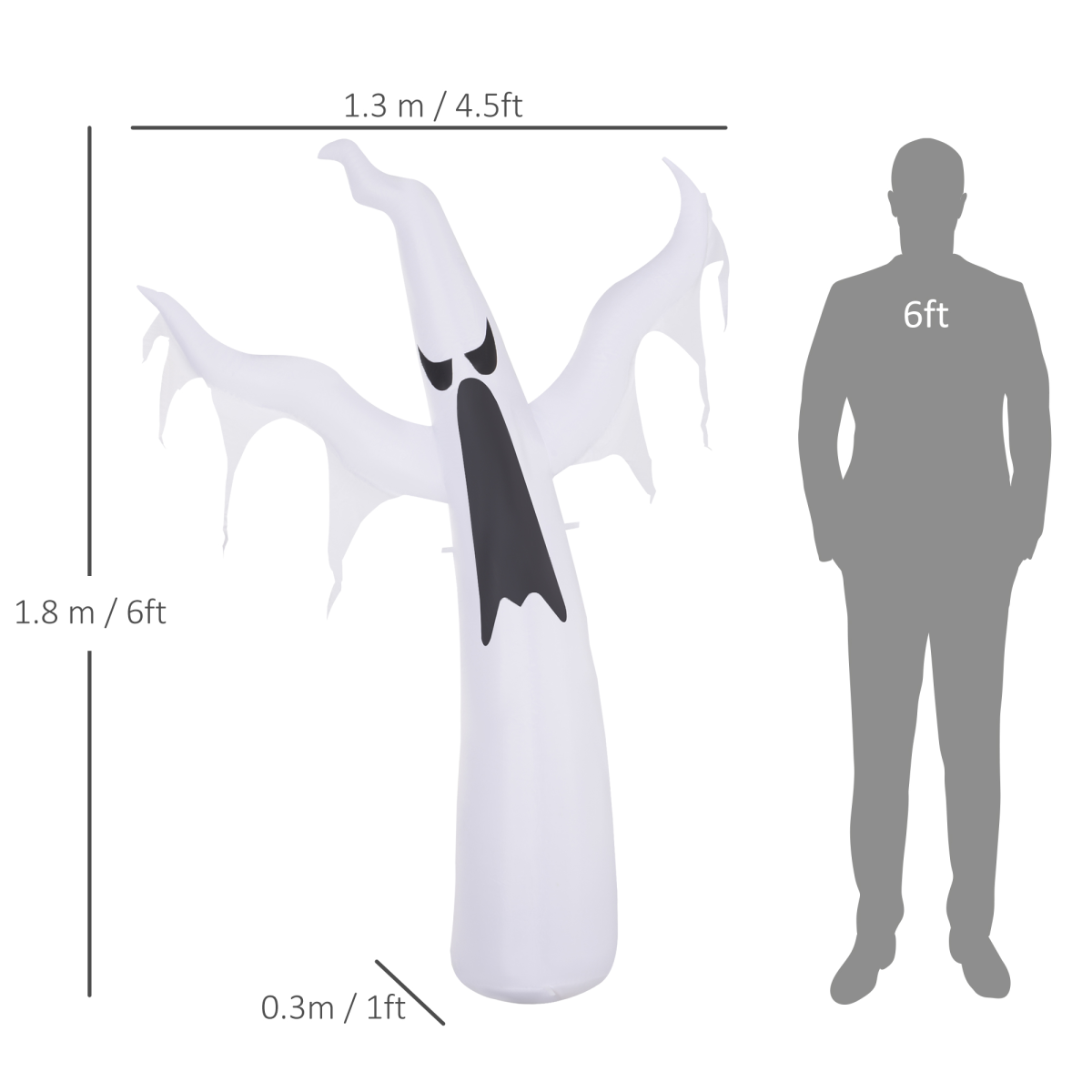 HOMCOM 6ft (1.8m) Inflatable Halloween Floating Ghost with 3 LED Lights – Outdoor Party Decoration