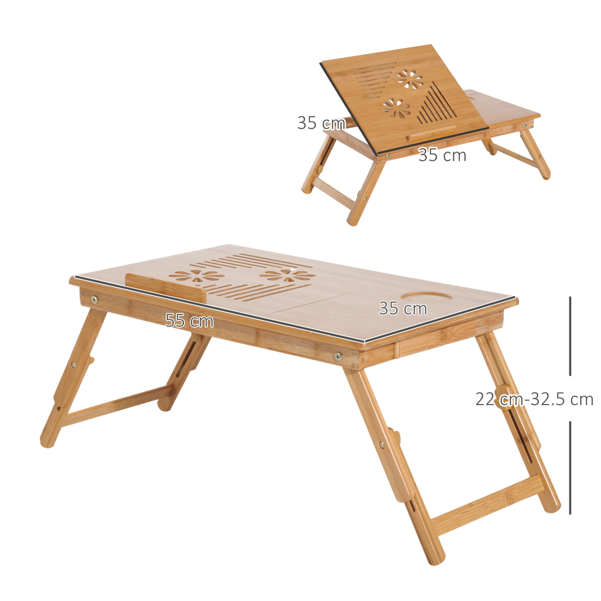 HOMCOM Portable Bamboo Laptop Desk with Adjustable Height, Tablet Holder, Drawer & Cup Slot – Bed Tray