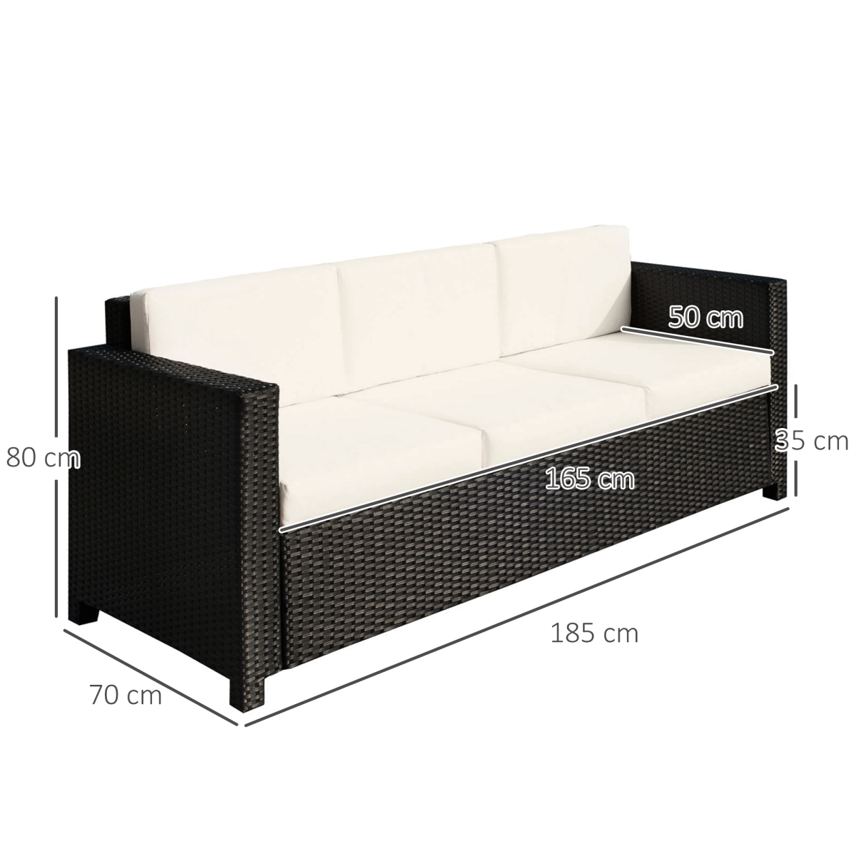 Outsunny Black Rattan Sofa in garden setting