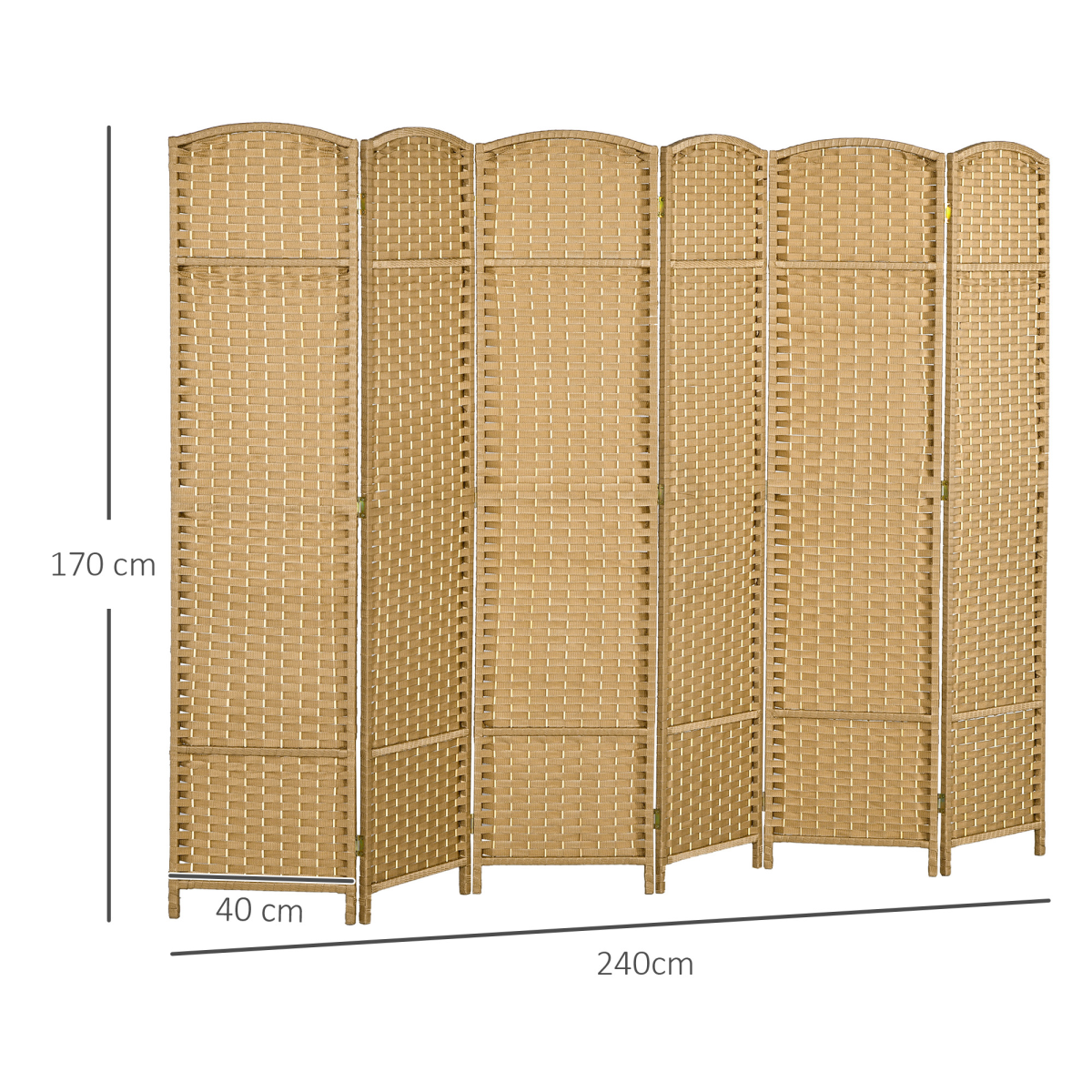 HOMCOM 6 Panel Woven Folding Room Divider with Arched Top – Privacy Screen, 240 x 170cm