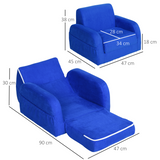 HOMCOM 2-in-1 Kids Sofa Armchair with Fold-Out Bed – Flip-Open Toddler Couch in Flannel, Blue