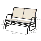 Outsunny 2-Person Patio Glider Bench Loveseat with Armrests, Steel Frame, Sling Mesh – Garden Seating, Cream