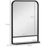 Square Wall Mirror 70 x 50cm with Bottom Shelf – Black Metal Frame for Bathroom, Hallway or Makeup