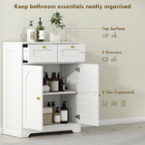 HOMCOM Bathroom Floor Cabinet with 2 Arched Doors, 2 Drawers & Adjustable Shelf – White
