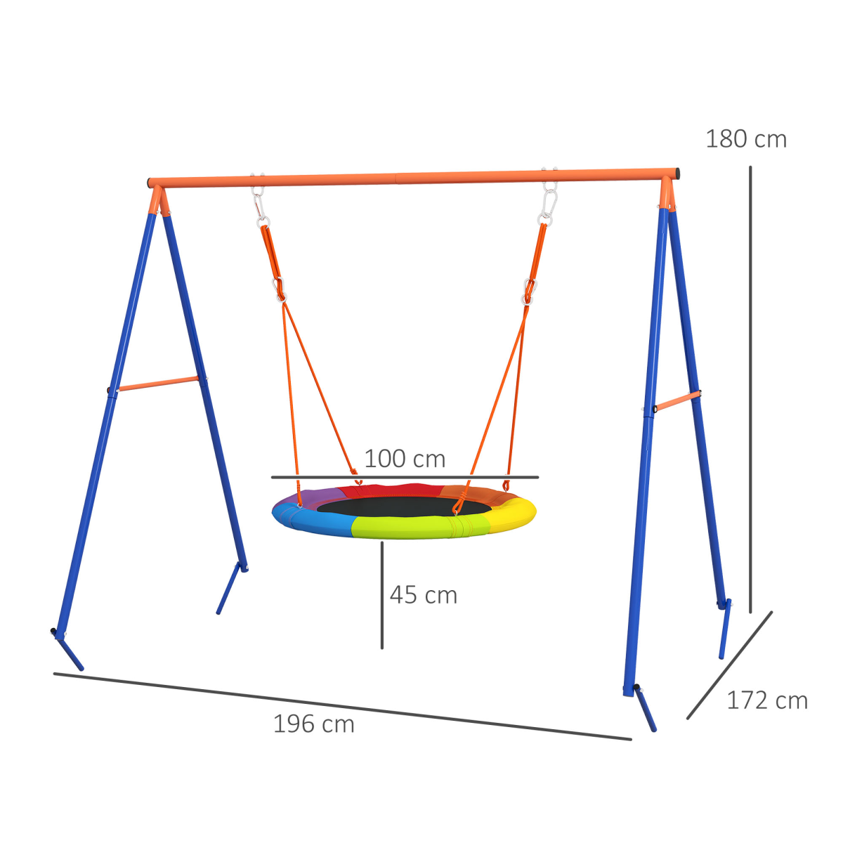 Outsunny Kids Swing Nest Seat with A-Frame Metal Structure – Outdoor Garden Swing for Two, Multicoloured