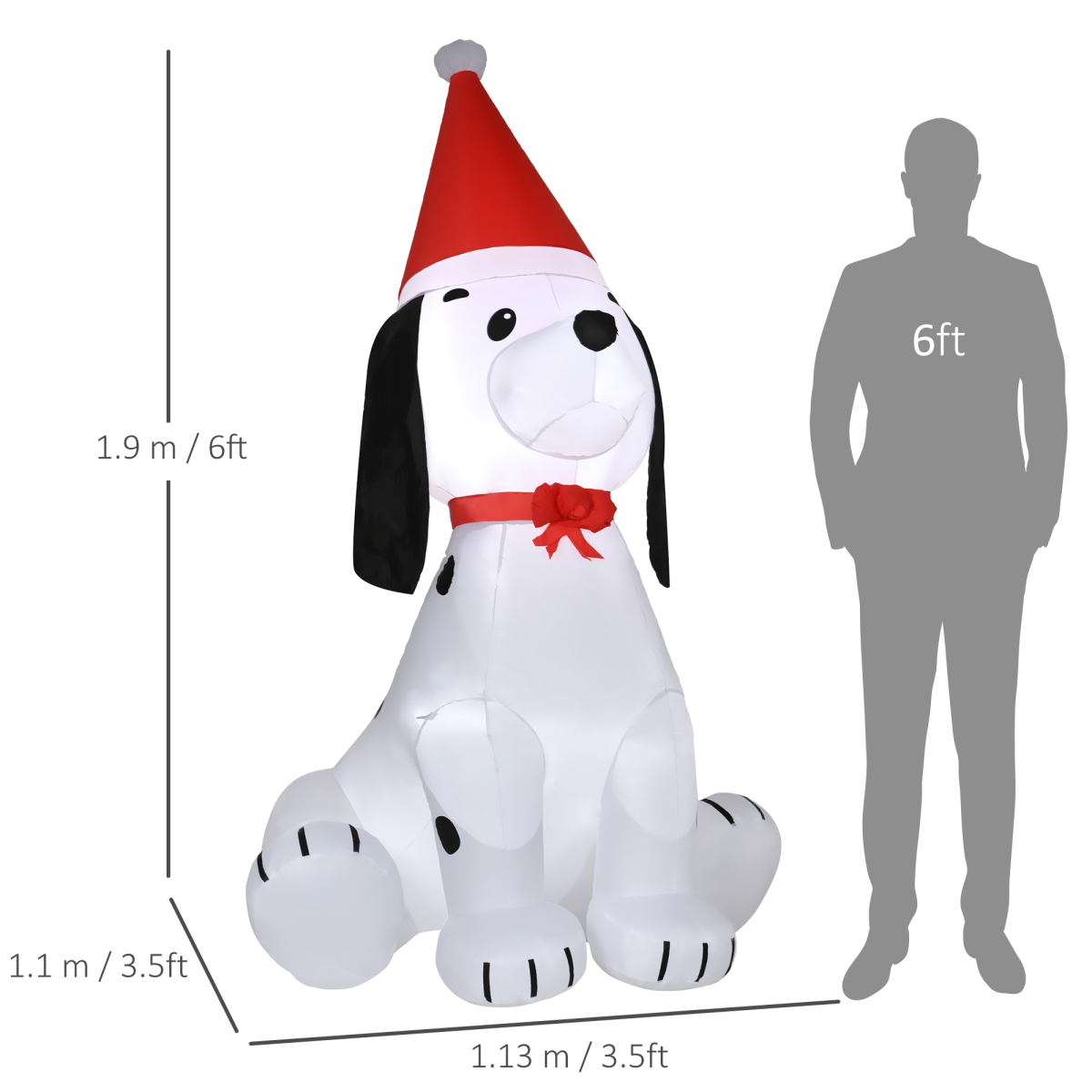 HOMCOM 6ft Inflatable Christmas Puppy Dog in Santa Hat with LED Lights – Indoor & Outdoor Decor
