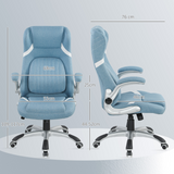 High Back Linen-Look Office Chair with Flip-Up Arms & Lumbar Support – Space-Saving Desk Chair, Blue