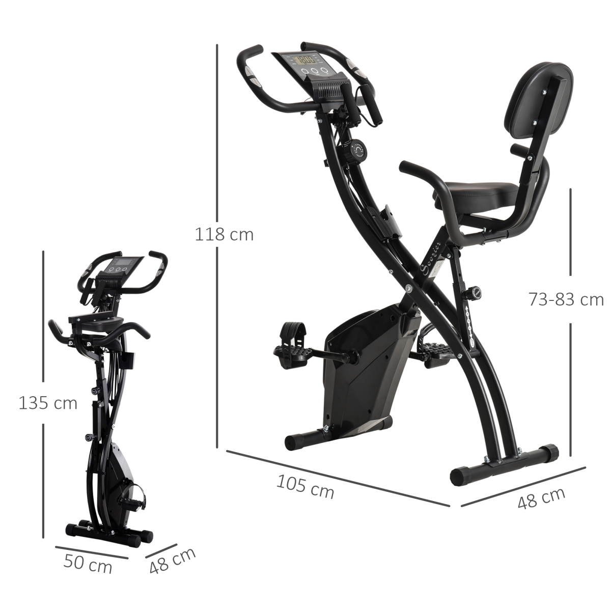 HOMCOM 2-in-1 Folding Exercise Bike with 8 Resistance Levels, LCD Monitor & Pulse Sensor – Upright, Recumbent, Black