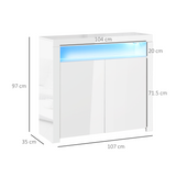 HOMCOM High Gloss LED Sideboard Cabinet with RGB Lighting – Modern Living Room Storage, White