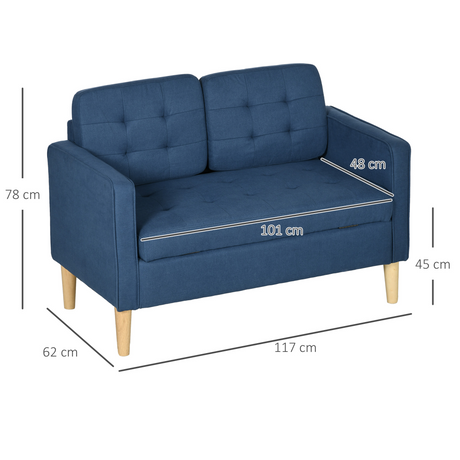 HOMCOM Blue Loveseat Sofa under-seat storage compartment open
