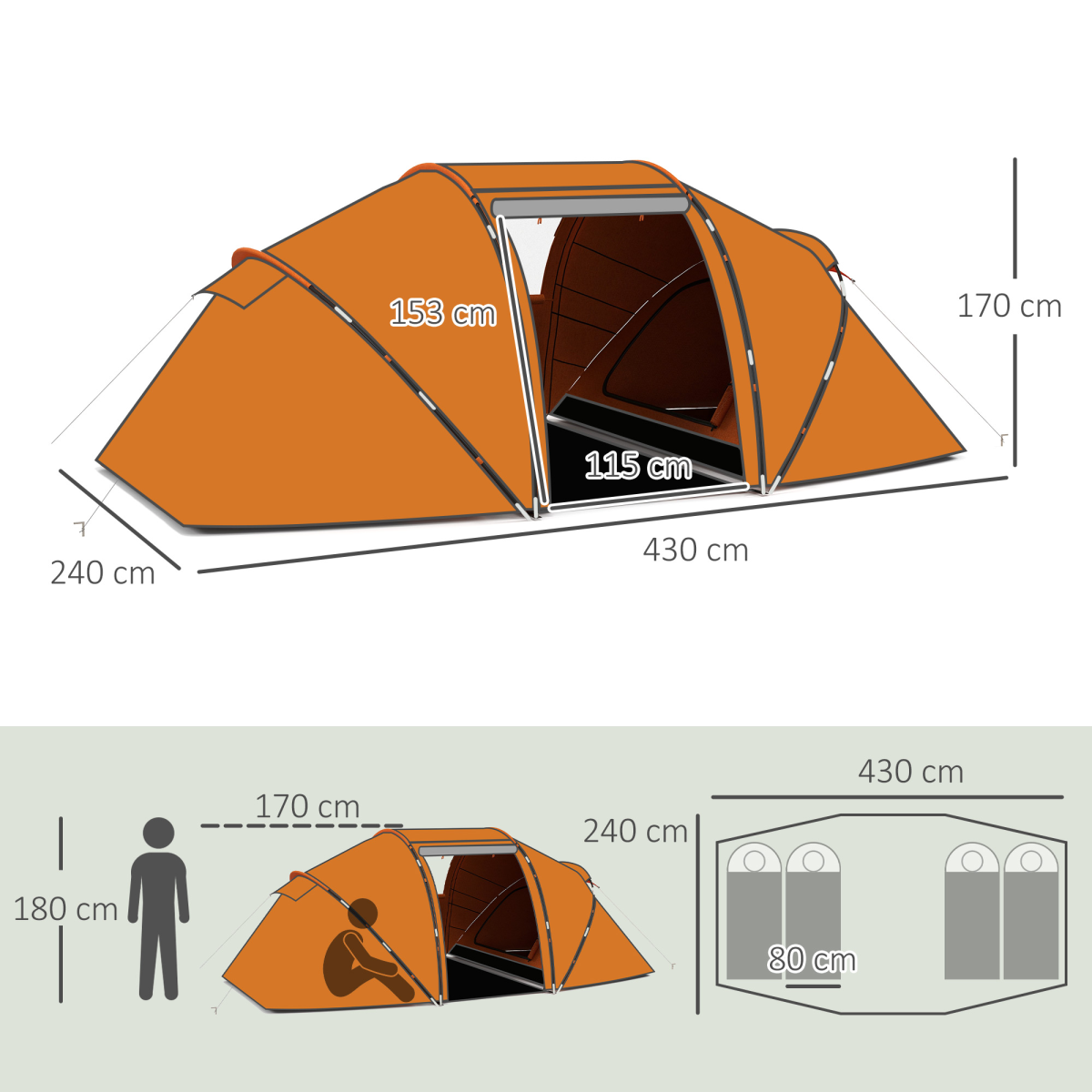 Outsunny 4–6 Person Dome Camping Tent with Mesh Windows – Family Tent for Camping, Hiking & Fishing, Orange