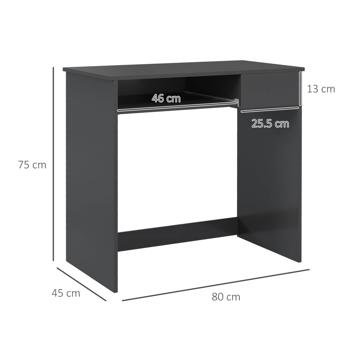 HOMCOM Compact Computer Desk with Keyboard Tray and Drawer, 80cm – Particle Board Study and Office Workstation, Grey