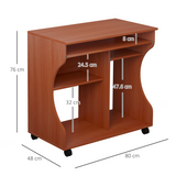 HOMCOM Computer Desk with Wheels, Pull-Out Keyboard Tray and Shelves – Mobile Laptop Writing Table, Cherry Wood