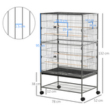 Bird Cage Aviary for Budgies and Canaries with Rolling Stand and Slide-Out Tray – Perches and Food Cups, Grey