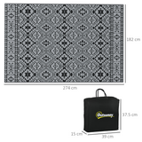 Outsunny Reversible Waterproof Outdoor Rug with Carry Bag, 182 x 274cm, Black