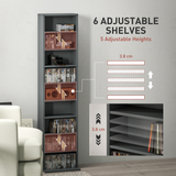 Tall Narrow Bookcase Storage Cabinet for 260 CDs / 120 DVDs – Slim Bookshelf with Anti-Tipping Straps, Grey