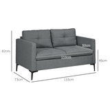 HOMCOM Modern 2 Seater Loveseat Sofa with Linen-Look Upholstery and Steel Frame – Living Room Bedroom Settee, Grey