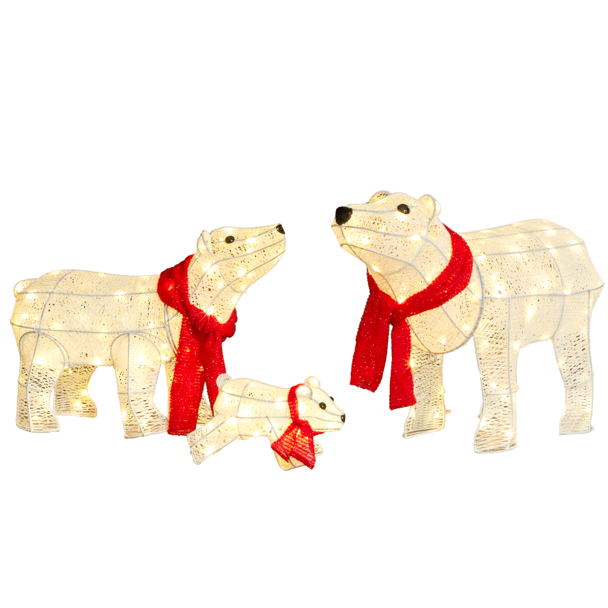 Set of 3 Lighted Polar Bear Family Christmas Decorations with 190 Warm White Lights – Indoor & Outdoor Display