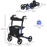 HOMCOM 4 Wheel Rollator Walker with Seat & Bag, Foldable with Height Adjustable Handles – Mobility Aid, Blue