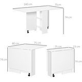 HOMCOM Mobile Drop Leaf Kitchen Table with Storage Shelves & Wheels – Space-Saving Dining Table, White
