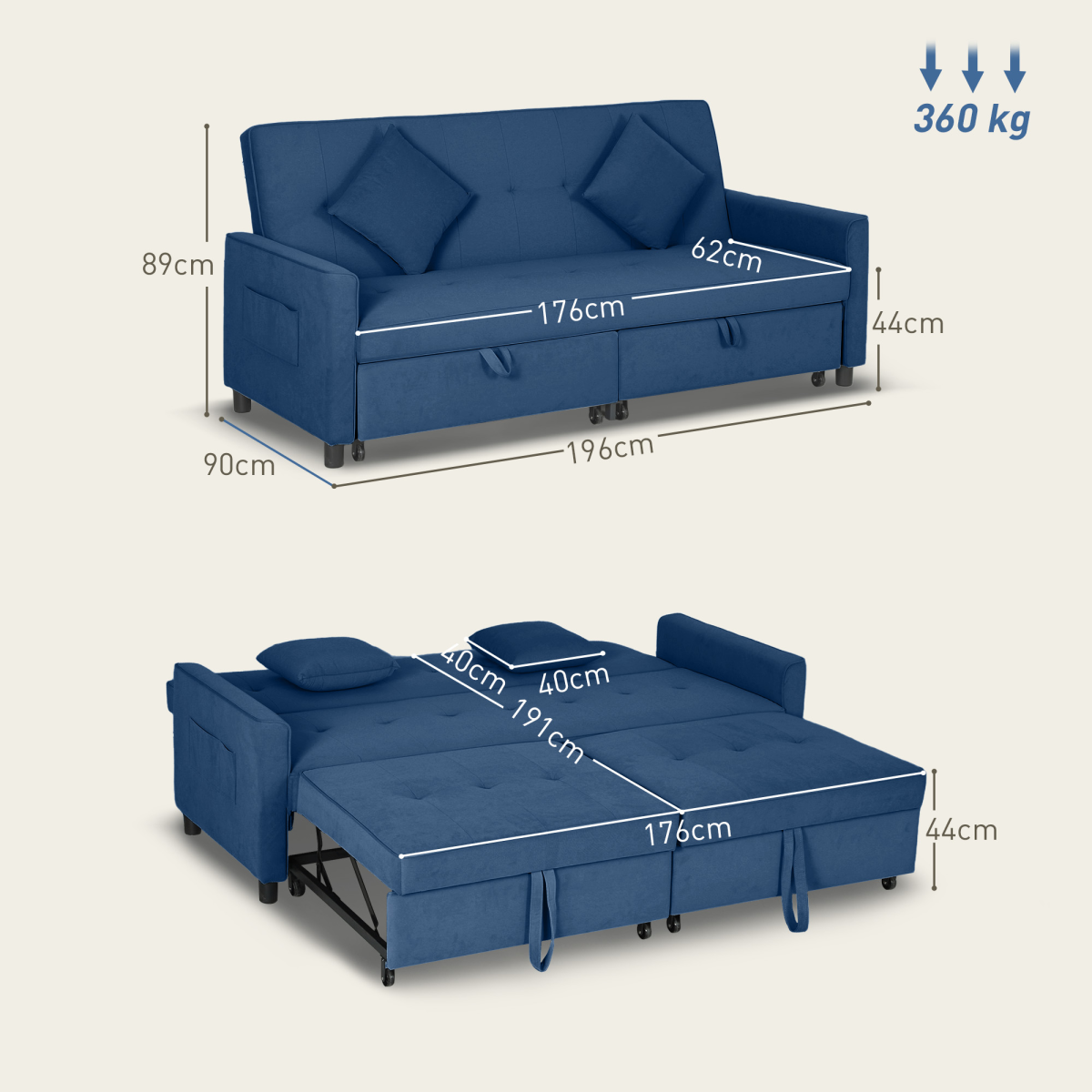 HOMCOM sofa bed reversible chaise detail
